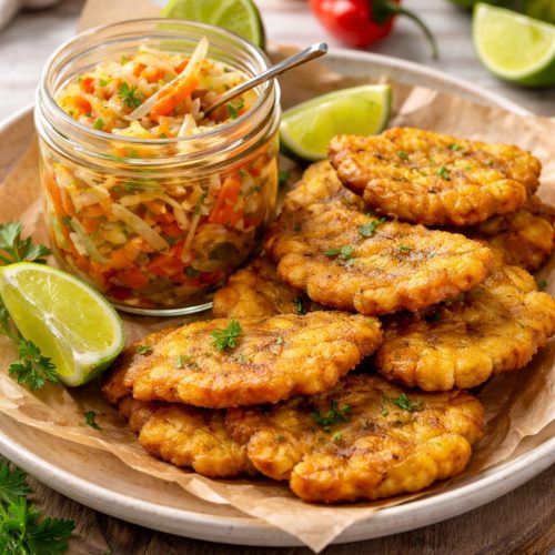 Bananes pesées croustillantes accompagnées de pickliz antillais maison