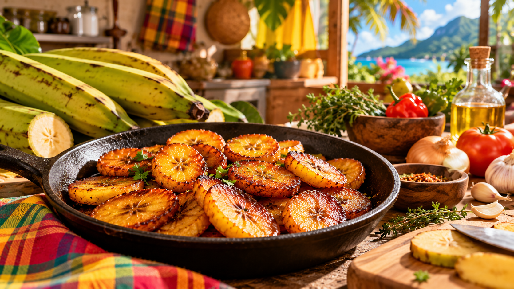 Banane plantain préparée dans une cuisine aux saveurs antillaises